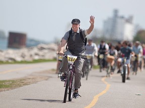 The Windsor Star's Craig Pearson takes part in the Windsor Tweed Ride along Windsor's waterfront, Saturday, May 9, 2015.  (DAX MELMER/The Windsor Star)