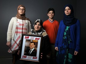 Nur Alaradi, Zaghuwan Aliya (mom), Mohammed Alaradi and Marwa Alaradi (left to right) are photographed at The Windsor Star in Windsor on Wednesday, June 3, 2015.                (TYLER BROWNBRIDGE/The Windsor Star)