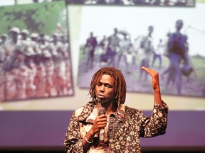 Emmanuel Jal performs at the Capitol Theatre on Thursday, June 18, 2015, for the Windsor-Essex Word Refugee Day. Jal was a child soldier in Sudan and was able to escape the wartorn country. (DAN JANISSE/The Windsor Star)