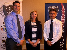 Ryan Burney, left, Leigh-Ann Godwin and Ron Funkenhauser during Inaugural State of Safety Luncheon held at Caesars Windsor Thursday June 11, 2015. (NICK BRANCACCIO/The Windsor Star).