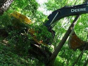 This photo, from the Friends of Save Ojibway Facebook page, shows a crane dumped deep into the woods.