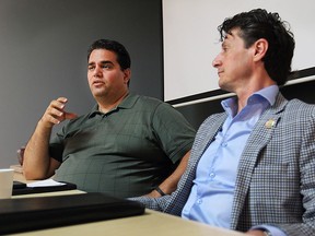 Amherstburg Chief Administrative Officer John Miceli (L) and Mayor Aldo DiCarlo are shown during an interview with members of the Windsor Star editorial board on Monday, June 8, 2015. (DAN JANISSE/The Windsor Star)