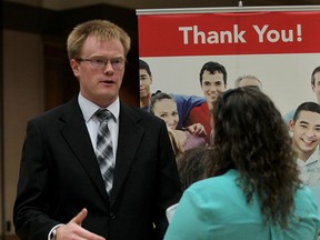 Frazier Fathers, manager of community impact for United Way, delivered 2015 Community Well-Being report at Giovanni Caboto Club of Windsor Wednesday June 24, 2015. (NICK BRANCACCIO/The Windsor Star).