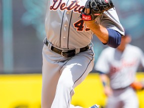 Starting pitcher Buck Farmer #45 of the Detroit Tigers pitches during the first inning against the Cleveland Indians at Progressive Field on June 24, 2015 in Cleveland, Ohio. (Photo by Jason Miller/Getty Images)