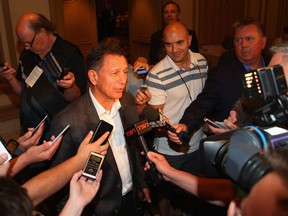 General manager Ken Holland of the Detroit Red Wings speaks with the media following the NHL general managers meetings at the Bellagio Las Vegas on June 23, 2015 in Las Vegas, Nevada.  (Photo by Bruce Bennett/Getty Images)