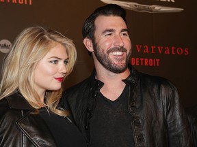 Kate Upton and Justin Verlander attend John Varvatos Detroit Store Opening Party hosted by Chrysler on April 16, 2015 in Detroit, Michigan.  (Photo by Loreen Sarkis/Getty Images for John Varvatos)