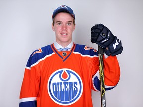 First overall pick Connor McDavid of the Edmonton Oilers poses for a portrait during the 2015 NHL Draft at BB&T Center on June 26, 2015 in Sunrise, Florida.  (Photo by Mike Ehrmann/Getty Images)