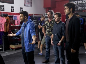 This photo provided by Warner Bros. Pictures shows, from left, Ronda Rousey as herself, Jerry Ferrara as Turtle, Kevin Dillon as Johnny Drama, Kevin Connolly as Eric and Adrian Grenier as Vince in Warner Bros. Pictures,' Home Box Office's and RatPac-Dune Entertainment's comedy "Entourage," a Warner Bros. Pictures release. (Claudette Barius/Warner Bros. Pictures via AP)