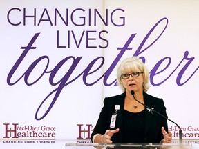 A public awareness campaign for the Hotel-Dieu Grace Heatlhcare was announced on Tuesday, June 30, 2015, at the Tayfour Campus in Windsor, ON. The campaign will promote the organization's heritage, services and community partnerships. Janice Kaffer, President and CEO of HDGH speaks during the event. (DAN JANISSE/The Windsor Star)