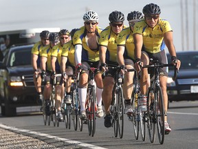 Cyclists participating in the Sun Life Epic Ride for Diabetes are shown heading out of Windsor, ON. on Monday June 22, 2015, on their way to Ottawa.  (DAN JANISSE/The Windsor Star)