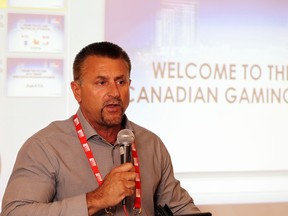 Kenny White, Chief Operating Officer of Don Best Sports, speaks about single game sports betting in Canada during the Canadian Gaming Conference at Caesars Windsor on June 17, 2015. (JASON KRYK/The Windsor Star)