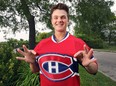 Catalin Morin, 14, won a draw to spend a day on and off the ice with Montreal Canadiens goalie Carey Price in Kelowna, B.C. Now he and his single mom need to come up with the money to send him to on the journey. Morin is shown Monday, June 8, 2015, proudly sporting his Montreal Canadiens jersey.(DAN JANISSE/The Windsor Star)