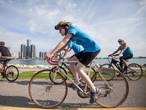 Participants in the Ride Don't Hide 20km and 10km ride cycle along the riverfront, Sunday, June 21, 2015.  The event seeks to raise mental health awareness while also raise funds for local mental health programs.  (DAX MELMER/The Windsor Star)