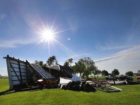 Bill Smith's pole barn is shown on Tuesday, June 23, 2015, at his Lakeshore, ON. on Rd. 123 near St. Joachim. The structure was destroyed during an early morning storm. (DAN JANISSE/The Windsor Star)