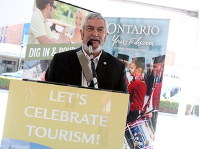 Essex County Warden and Lakeshore Mayor Tom Bain speaks at the Tourism Week kick-off event on Tuesday, June 2, 2015. (DYLAN KRISTY/The Windsor Star)