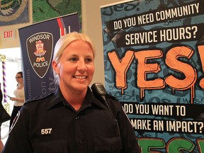 Windsor Police Const. Lindsay Flemming speaks at Westview Freedom Academy after a successful YES (Youth Empowerment Safety) initiative wrapped up on June 12, 2015.   (JASON KRYK/The Windsor Star)