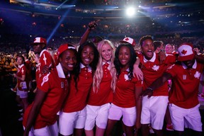 Canadian athletes enter the statdium for the closing ceremony on Day 16 of the Toronto 2015 Pan Am Games on July 26, 2015 in Toronto. Canada finished the Games with 217 medals, which broke the old record of 196 medals won at the 1999 Games in Winnipeg. (EZRA SHAW/Getty Images)