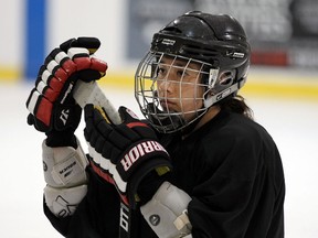 Lauren Fontaine takes part in a tryout for the new NWHL at the WFCU Centre in Windsor on Thursday, July 9, 2015.                         (TYLER BROWNBRIDGE/The Windsor Star)