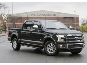 2015 Ford F-150 pickup truck at the Dearborn Truck Plant in Dearborn, Mich. America’s favorite truck, the Ford F-Series, was revamped from top to bottom for 2015, and the handsomely styled result shows how far pickups have come from their rough-riding and utilitarian past. (AP Photo/Carlos Osorio, File)