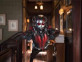 This photo provided by Disney shows Paul Rudd as Scott Lang/Ant-Man in a scene from Marvel's "Ant-Man." (Zade Rosenthal/Disney/Marvel via AP)