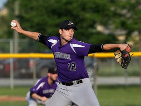 Pitcher Joel Pierce got the win as the Tecumseh Thunder beat Quebec 4-1 Sunday to earn the Canadian senior men's baseball title.