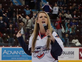 Erika Harnish entertains the fans at a Spitfires game at the WFCU Centre. (Courtesy of Felicia Krautner)