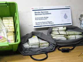 About 52 kilograms of suspected cocaine was seized at the Ambassador Bridge in Windsor on July 27, 2015. (Handout/CBSA)