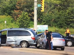 A multi-vehicle collision slowed traffic near the intersection of Lauzon Parkway and Forest Glade Drive on July 10, 2015. (Dan Janisse/The Windsor Star)