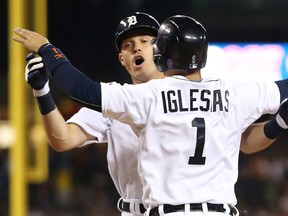 Ian Kinsler #3 of the Detroit Tigers hits a two run home run in the eight inning scoring Jose Iglesias #1 (not in photo) to give the Tigers a 5-4 lead over the Seattle Mariners on July 20, 2015 at Comerica Park in Detroit, Michigan. (Photo by Leon Halip/Getty Images)