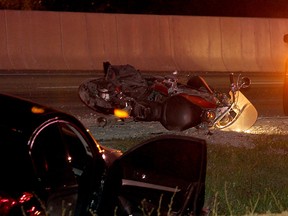 A serious, multi-vehicle collision involving a motorcycle and several automobiles has closed westbound EC Row Expressway,  just west of Jefferson Ave. July 28, 2015. (NICK BRANCACCIO/The Windsor Star)