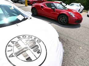 The new Alfa Romeo 4C has arrived in Windsor at the Alfa Romeo Fiat Dealership on Provinical Road in Windsor, Ontario.   The special edition vehicles are sure to turn heads for those lucky enough to get one.  (JASON KRYK/The Windsor Star)