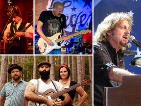 Some of the performers scheduled for Bluesfest Windsor 2015. Clockwise from top left: Christian Vegh, Scott Holt, Gregg Rolie, and Rev Peyton's Big Damn Band.