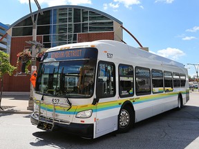 A Transit Windsor tunnel bus is shown on Tuesday, July 21, 2015, at the bus station in downtown Windsor, ON. A 12-year-old Windsor girl was recently stopped by U.S. Customs officials after taking the bus in an attempt to run away from home. (DAN JANISSE/The Windsor Star)