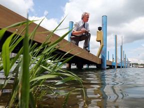 Tim Byrne, director of watershed management for ERCA inspects the water levels along the Detroit River in Windsor, Ontario on July 14, 2015.   (JASON KRYK/The Windsor Star)