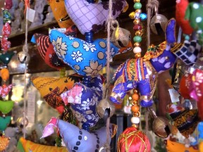 Handcrafted ornaments hang on the wall at Casa Chavela in downtown Windsor. (The Windsor Star)