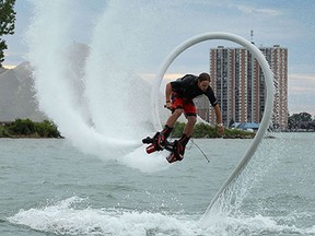 Casey Lentsch demonstrates a Flyboard in Lake St. Clair in Windsor on Thursday, July 16, 2015.                        (TYLER BROWNBRIDGE/The Windsor Star)