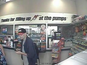 Windsor police are searching for a suspect who allegedly stole lottery tickets and cell phone chargers from the Zehrs Gas Bar in the 7200 block of Tecumseh Road East on June 23, 2015. (Courtesy of Windsor police)