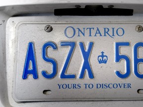 WINDSOR, ONT.: DECEMBER 3, 2009 -- File photo of licence plate. (JASON KRYK/ THE WINDSOR STAR)