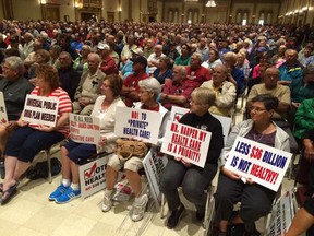 More than 3,000 people packed the Ciociaro Club Wednesday morning for forum on health care.