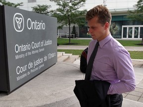 Former Windsor Spitfires player Ben Johnson arrives at Ontario Court of Justice Thursday, Aug. 27, 2015.  Johnson, 21, is charged with one count of sexual assault.  (NICK BRANCACCIO/The Windsor Star)