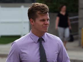 Former Windsor Spitfires player Ben Johnson arrives at Ontario Court of Justice Thursday August 27, 2015.  Johnson, 21, is charged with one count of sexual assault.  (NICK BRANCACCIO/The Windsor Star)