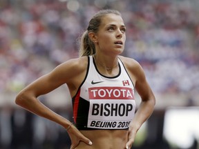 Melissa Bishop of Canada reacts after competing in the Women's 800 metres heats during day five of the 15th IAAF World Athletics Championships Beijing 2015 at Beijing National Stadium on August 26, 2015 in Beijing, China.  (Photo by Patrick Smith/Getty Images)