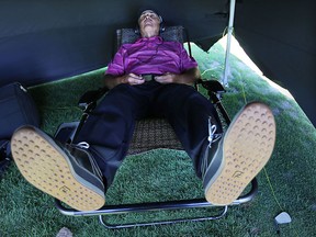 Bob Panasik has set up a training area at the Roseland Golf Course where his lessons include a period of music therapy in a zero gravity chair followed by lessons in a target zone area highlighted with coloured markers. (DAN JANISSE/The Windsor Star).  (DAN JANISSE/The Windsor Star)