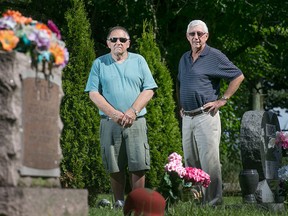 Tom Weir, 75, left, and Ted Ure, 73, are pictured at Fairbairn Cemetery, Monday, August 3, 2015.  The pair managed the cemetery for the last 31 years.   (DAX MELMER/The Windsor Star)