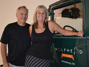 Sue and Tom Manherz, co-owners of Amherstburg’s Wolfhead Distillery with partner Larry Girard, plan to craft small-batch premium spirits at their Howard Avenue facility. A reception area will be decorated with a prohibition theme. Grand opening is planned for Spring 2016. (JULIE KOTSIS/The Windsor Star)