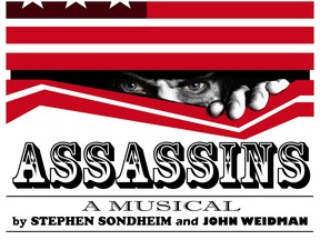 A promotional image for the 1990 off-Broadway musical Assassins by Stephen Sondheim and John Weidman.