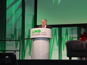 Ontario Minister of Municipal Affairs and Housing Ted McMeekin speaks to delegates during the 2015 Association of Municipalities of Ontario conference at the Scotiabank Convention Centre in Niagara Falls, Ont., on Monday, Aug. 17, 2015. Ray Spiteri/Niagara Falls Review/Postmedia Network
