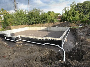 New construction starts for apartment buildings are on the rise according to city statistics. Shown is the foundation for a six-unit apartment project under construction in the 1500 block of Rooney St. on Tuesday, August 11, 2015. (DAN JANISSE/The Windsor Star)