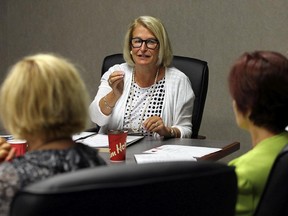 Ronna Warsh, centre, heads up a meeting at the VON offices in Windsor on Tuesday, August 18, 2015. Several companies were on hand to discuss women in leadership roles.                          (TYLER BROWNBRIDGE/The Windsor Star)