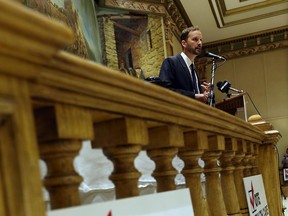 Dr. Ryan Meili addresses the crowd during a healthcare forum at the Ciociaro Club in Windsor on Wednesday, August 26, 2015. Those who were in attendance were urged to use their votes to stop cuts in healthcare.                           (TYLER BROWNBRIDGE/The Windsor Star)